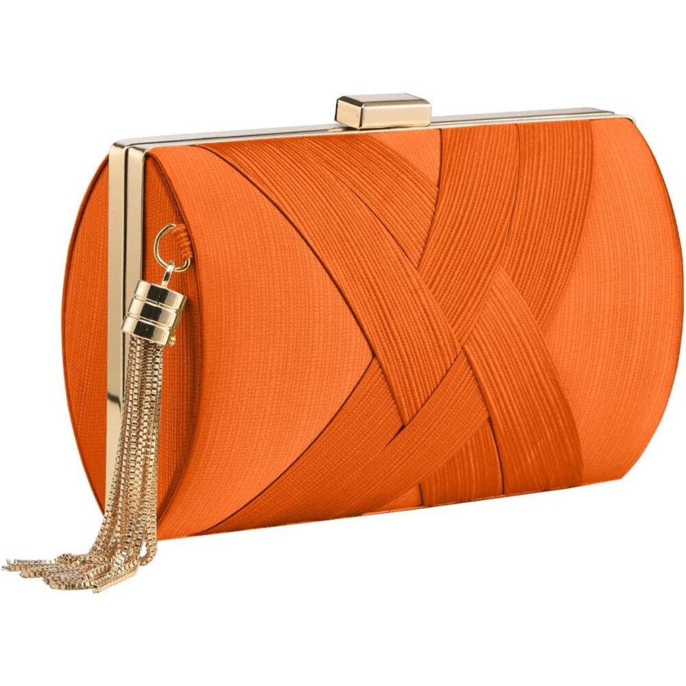 ⚡ Women's Orange Elegant Tassel Chain Strap Evening Shoulder Clutch Bag